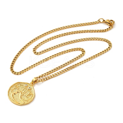 Brass Clear Cubic Zirconia Curb Chain Constellation Pendant Medal Necklaces for Women LS-NJEW-U010-01G-12-1