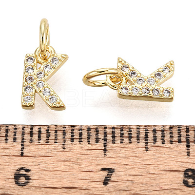Letter Brass Micro Pave Clear Cubic Zirconia Pendants KK-K354-06G-K-1