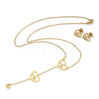304 Stainless Steel Stud Earrings & Rosary Beaded Style Necklace SJEW-D010-01G-1