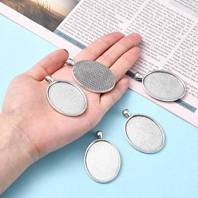 Tibetan Style Oval Alloy Big Pendant Cabochon Settings X-TIBEP-Q045-051AS-RS-1