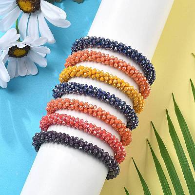 AB Color Plated Faceted Opaque Glass Beads Stretch Bracelets BJEW-S144-003D-1