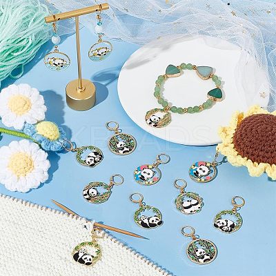 Alloy Enamel Panda Pendant Stitch Markers HJEW-AB00267-1
