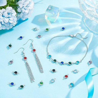 48Pcs 8 Colors Electroplated Natural Quartz Stainless Steel Faceted Flower Connector Charms STAS-UN0056-91-1