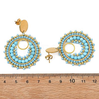 304 Stainless Steel with Glass Seed Beads Stud Earrings EJEW-MZ00761-01-1