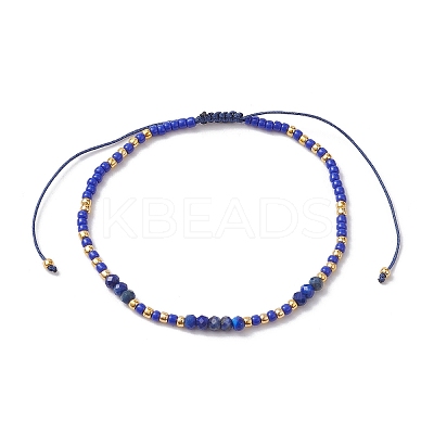 Bohemian Style Natural Lapis Lazuli & Glass Braided Bead Bracelet BJEW-JB10136-04-1