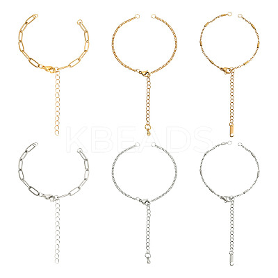 12Pcs 6 Styles 304 Stainless Steel Chain Bracelet Makings AJEW-TA0001-34-1