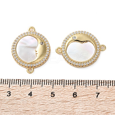 Brass Micro Pave Cubic Zirconia Flat Round with Moon Face Connector Charms KK-U070-07G-1