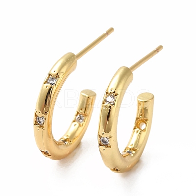 Cubic Zirconia C-shape with Star Stud Earrings EJEW-E263-12G-1