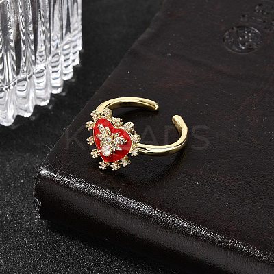 Brass Micro Pave Cubic Zirconia Cuff Open Rings for Women RJEW-B160-09G-1