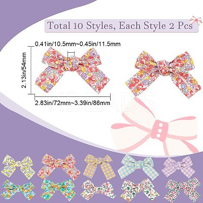 20Pcs 10 Colors Flower/Tartan Pattern Cloth Bowknot for Costume Ornaments FIND-GF0004-73-1