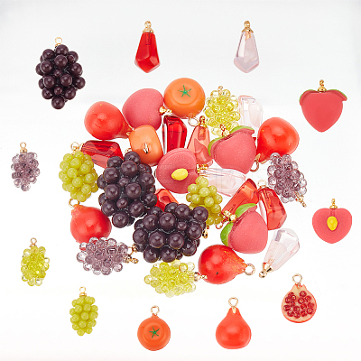 21Pcs 11 Styles Resin Imitation Fruit Pendants RESI-NB0001-98-1