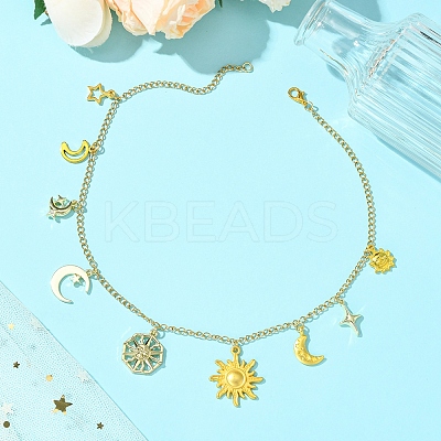 Star Moon Sun 304 Stainless Steel Cable Chain Necklaces NJEW-FS00008-1