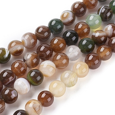 Natural Striped Agate/Banded Agate Beads Strands G-G582-6mm-41-1