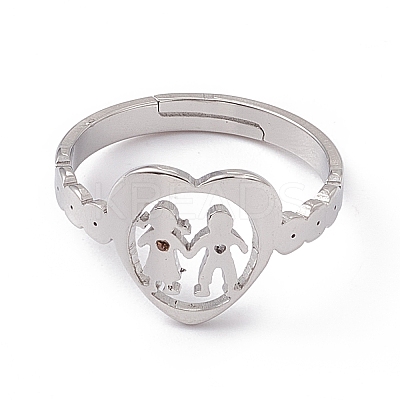 Non-Tarnish 201 Stainless Steel Heart with Lovers Adjustable Ring for Valentine's Day RJEW-K238-11P-1