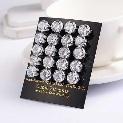 Flat Round 304 Stainless Steel Cubic Zirconia Stud Earrings EJEW-H306-38-5mm-1