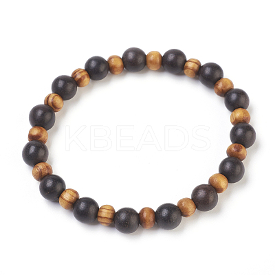 Natural Sandalwood Stretch Bracelets BJEW-JB03828-03-1