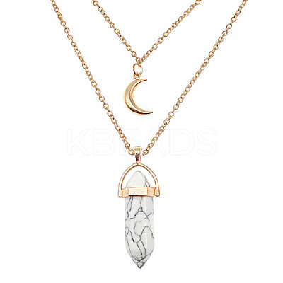 Natural Howlite Cone Pendant Double Layer Necklace UX9990-25-1