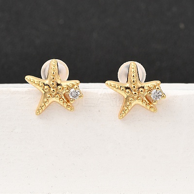 Brass Micro Pave Clear Cubic Zirconia Stud Earrings EJEW-C158-13A-G-1