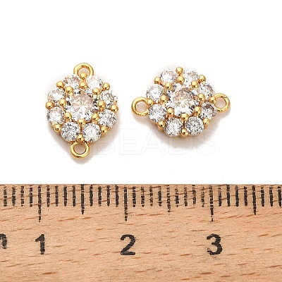 Brass Pave Clear Cubic Zirconia Flat Round Connector Charms KK-H515-10B-G-1