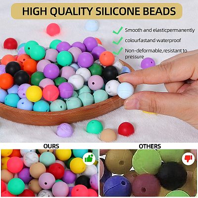 80Pcs Round Silicone Focal Beads SIL-SZ0001-24-19-1