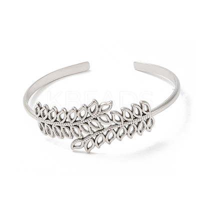 Non-Tarnish 304 Stainless Steel Leaf Open Cuff Bangles BJEW-L682-027P-1
