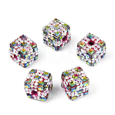 Polymer Clay Rhinestone Beads with Square Acrylic CLAY-T022-03H-1