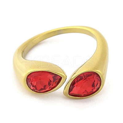 Ion Plating(IP) 304 Stainless Steel Rhinestone Teardrop Cuff Open for Women RJEW-N046-04I-G-1
