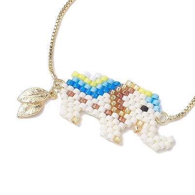 Elephant Glass Seed Beads Link Bracelets BJEW-MZ00067-02-1
