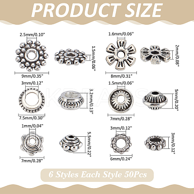 300Pcs 6 Styles 304 Stainless Steel & Alloy Spacer Beads FIND-ME0001-20-1