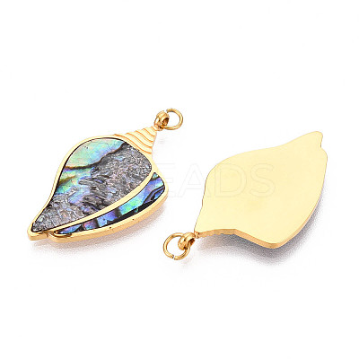 304 Stainless Steel Pave Natural Paua Shell Pendants STAS-N115-20B-G-1