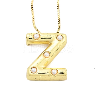 Brass & Plastic Pearl Letter Pendant Box Chain Necklaces for Women LS-NJEW-U017-01G-26-1