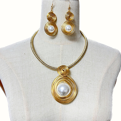 Round Alloy & Aluminum Wire & Imitation Pearl Jewelry Set FS-WG2DEC3-01-1