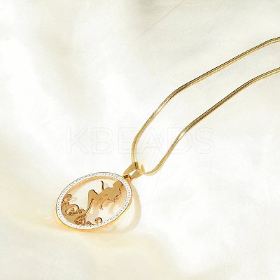 201 Stainless Steel Crystal Rhinestone Ring with Mermaid Pendant Necklaces for Women NJEW-P327-02G-1