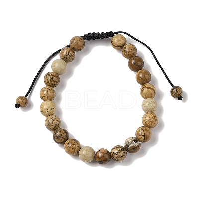 8mm Round Natural Picture Jasper Braided Bead Bracelets BJEW-C067-01B-28-1