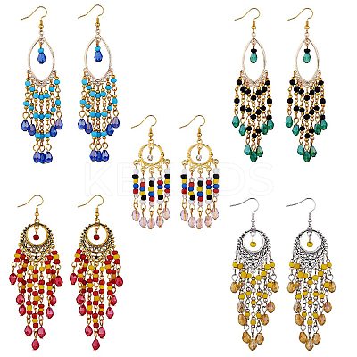5Pair 5 Style Horse Eye & Ring Chandelier Earrings EJEW-SW00008-1