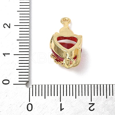 Brass with Glass Dark Red Sacred Heart Connector Charms X-KK-L253-27G-05-1