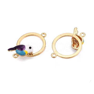 Rack Plating Alloy Colorful Enamel Ring with Bird Links Connector Charms ENAM-N056-390KCG-1