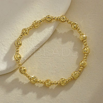 Brass Round Beaded Stretch Bracelets for Women Men BJEW-Z129-01G-1