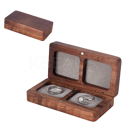 2-slot Rectangle Black Walnut Wooden Couple Ring Storage Boxes CON-WH0085-120-1