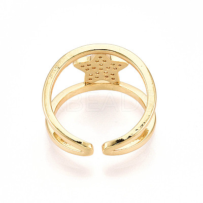 Brass Micro Pave Clear Cubic Zirconia Cuff Rings for Women KK-T074-21G-1