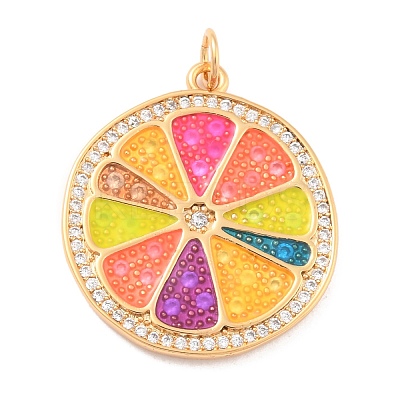Eco-Friendly Brass Micro Pave Cubic Zirconia with Enamel Pendants X-KK-K268-33G-1
