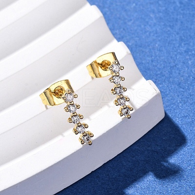 Brass Micro Pave Clear Cubic Zirconia Stripe Stud Earrings EJEW-S280-01G-1