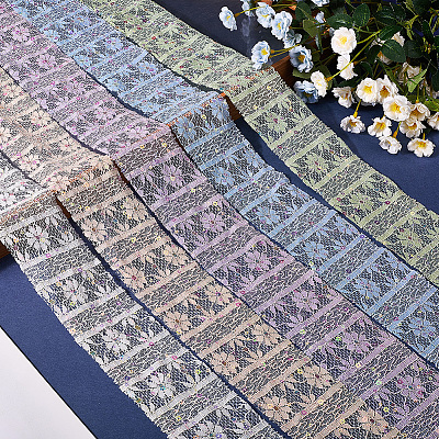 5Yards Polyester Flower Lace Ribbons with Paillettes OCOR-GF0005-24A-1