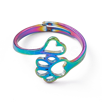 Ion Plating(IP) 201 Stainless Steel Heart & Dog Paw Prints Adjustable Ring for Women RJEW-K238-09M-1