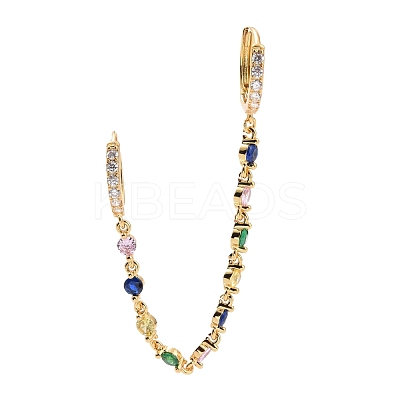 Colorful Cubic Zirconia Dangle Chains Double Hoop Earrings EJEW-C030-14G-1