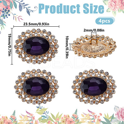 4Pcs 1-Hole Alloy Glass Shank Buttons FIND-DR0001-99B-1