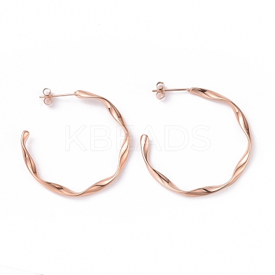 201 Stainless Steel Wave C-shape Stud Earrings with Iron Plating(IP) 304 Stainless Steel Pins EJEW-G298-04RG-1