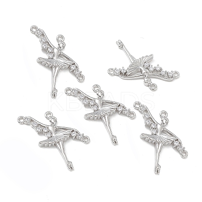 Brass Pave Clear Cubic Zirconia Connector Charms KK-E068-VB359-1