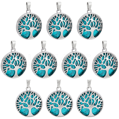 10Pcs Synthetic Turquoise Flat Round Pendants G-AR0006-25A-1