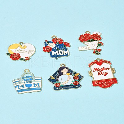 24Pcs 6 Styles Mother's Day Alloy Enamel Pendants FIND-FS0003-90-1